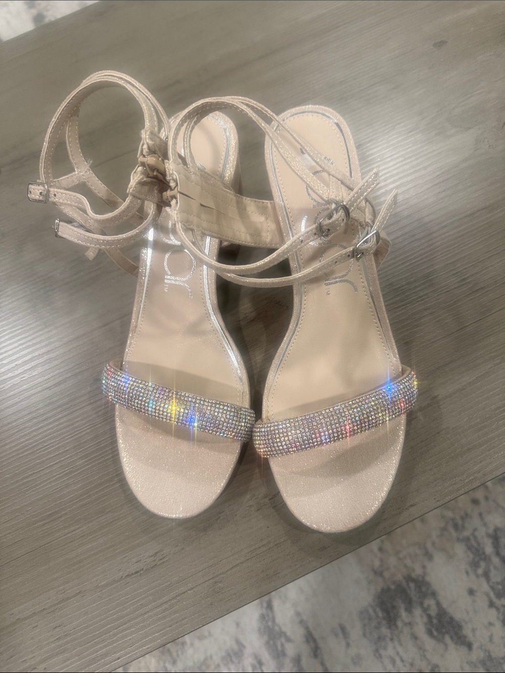 Nude Crystal-Embellished Ankle-Strap Heels